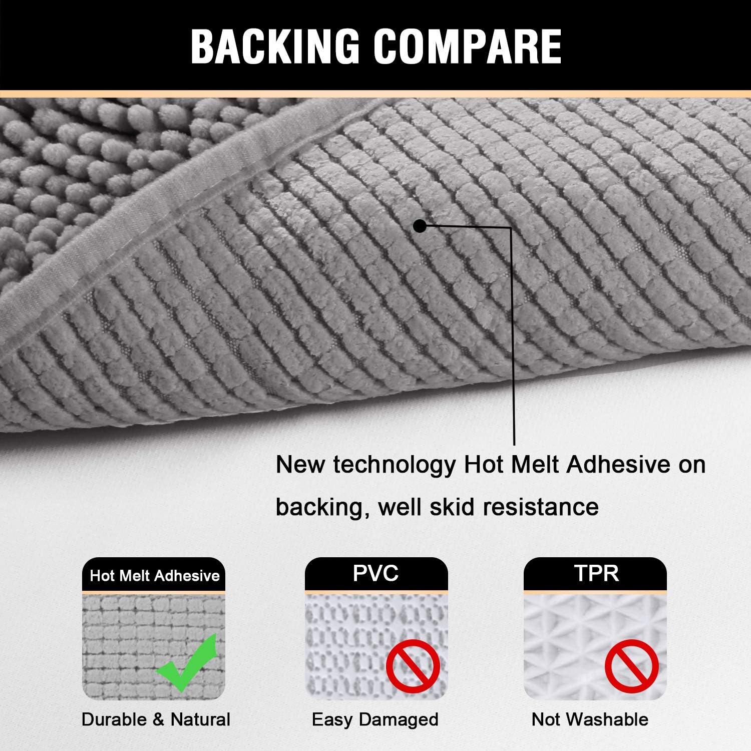 HVERSAILTEX Microfiber Bath Rug - Ultra Soft Grey 20x32