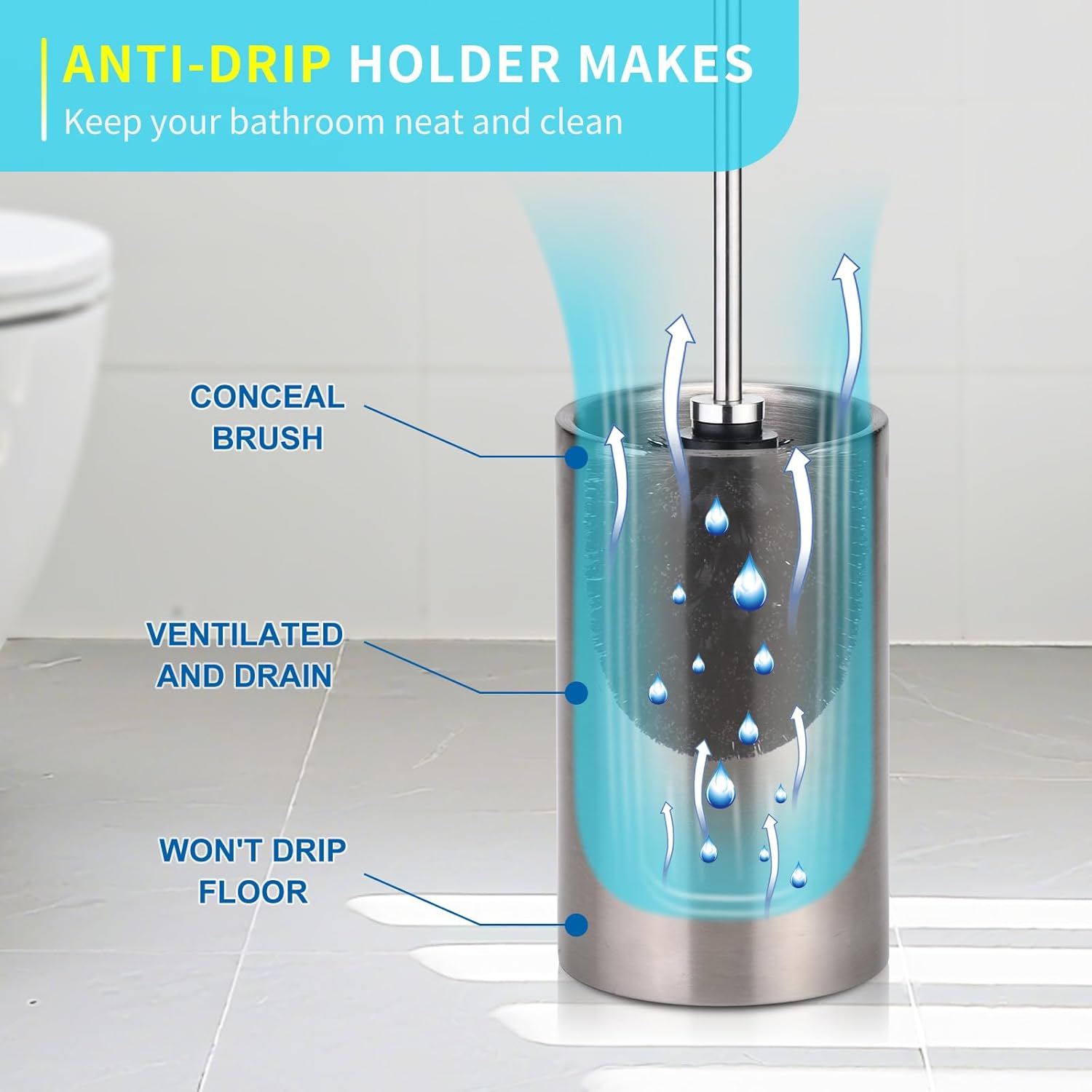 Stainless Steel Toilet Brush Set with 2 Heads and Holder 1