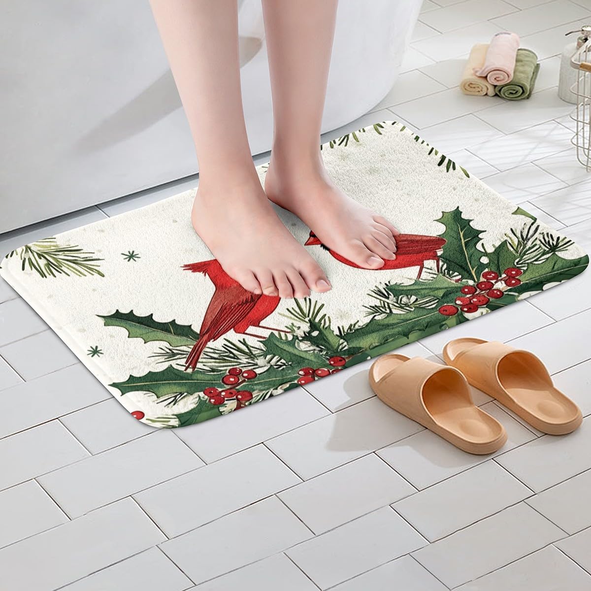 Feelyou Red Bird Bath Rug 20x32 for Shower