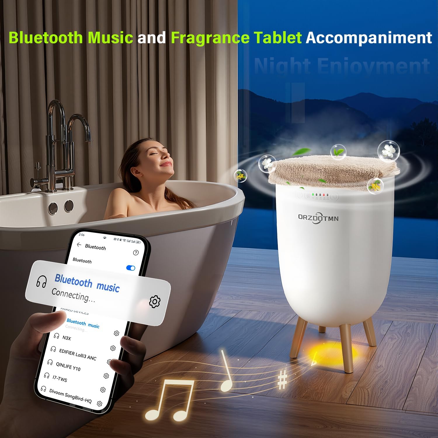 ORZDOTMN 20L Towel Warmer with Bluetooth Mood Lights