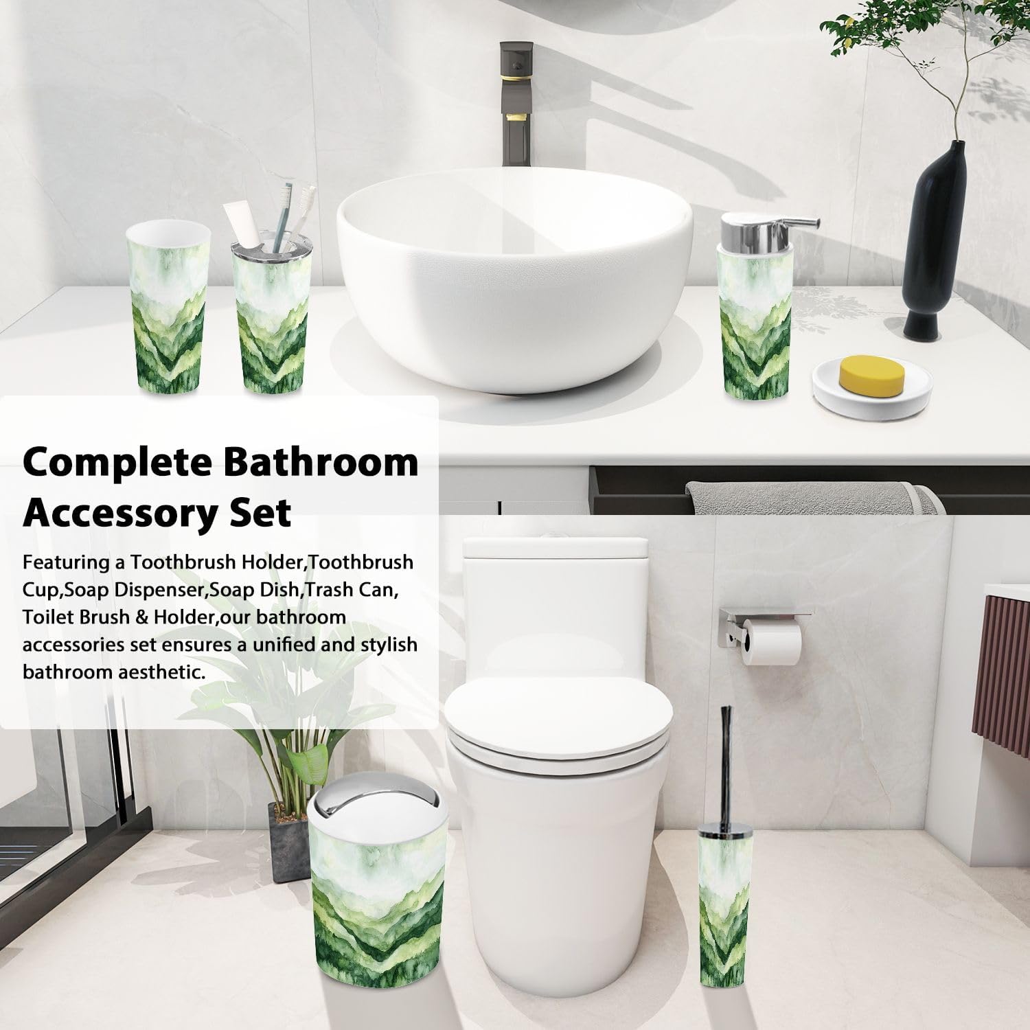 Boho Bathroom Accessory Set 6 Piece Modern Design 1