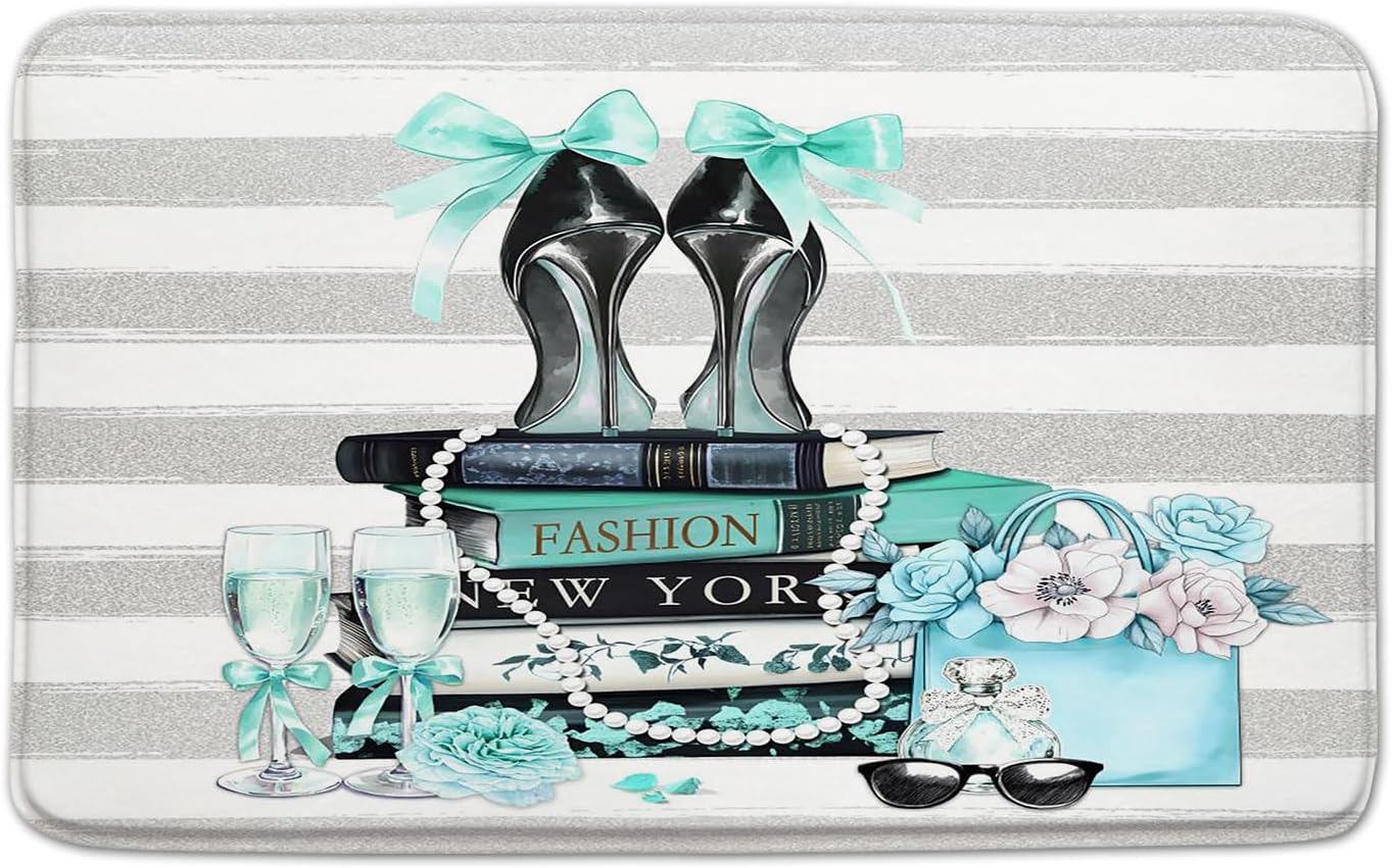 Modern Teal Stripe Bath Mat 178x295