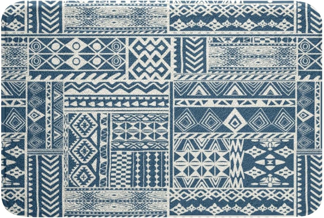 Feelyou Boho Bath Rugs - 16x24 Blue Aztec Design