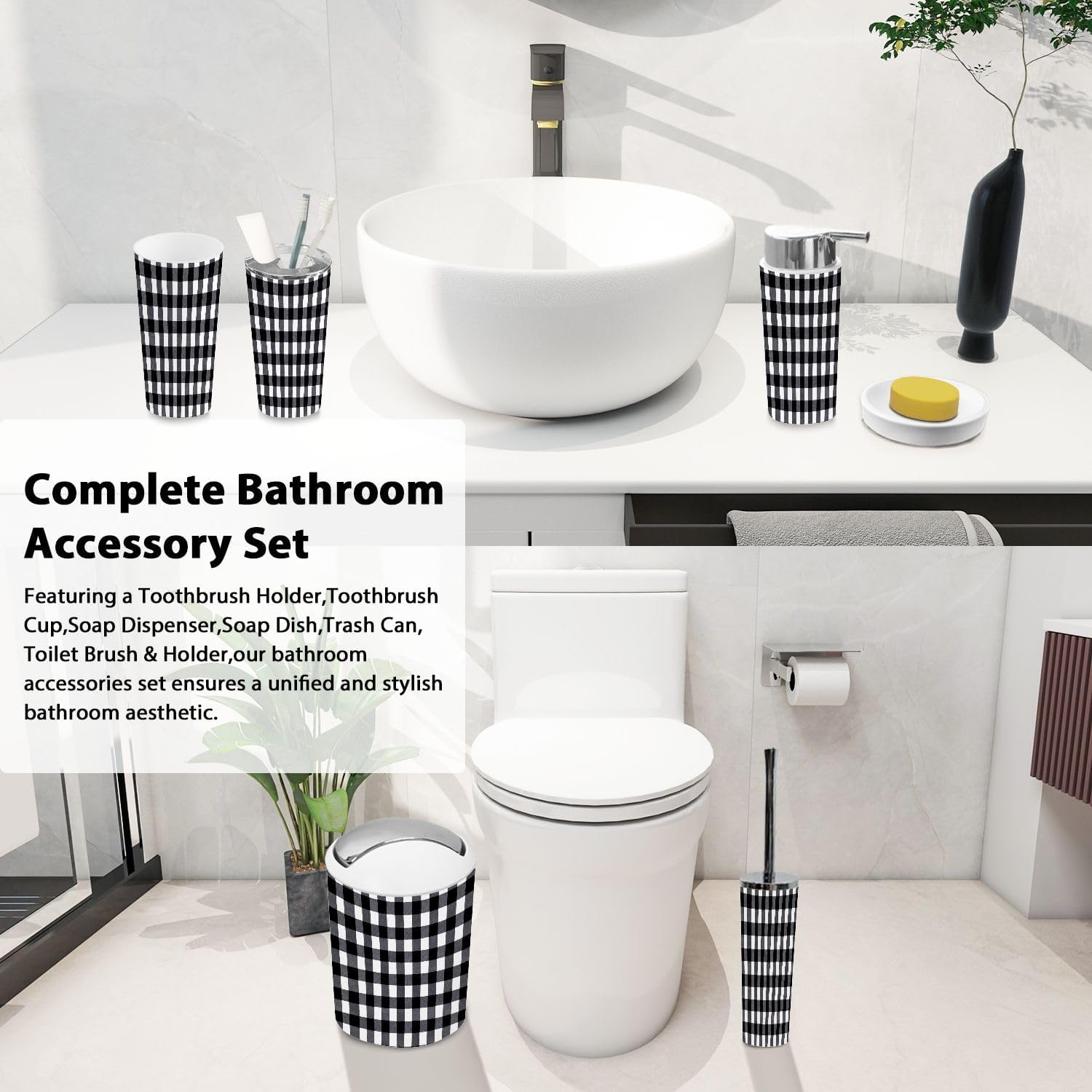Boho Plaid Scottish Pattern 6-Piece Bathroom Accessory Set