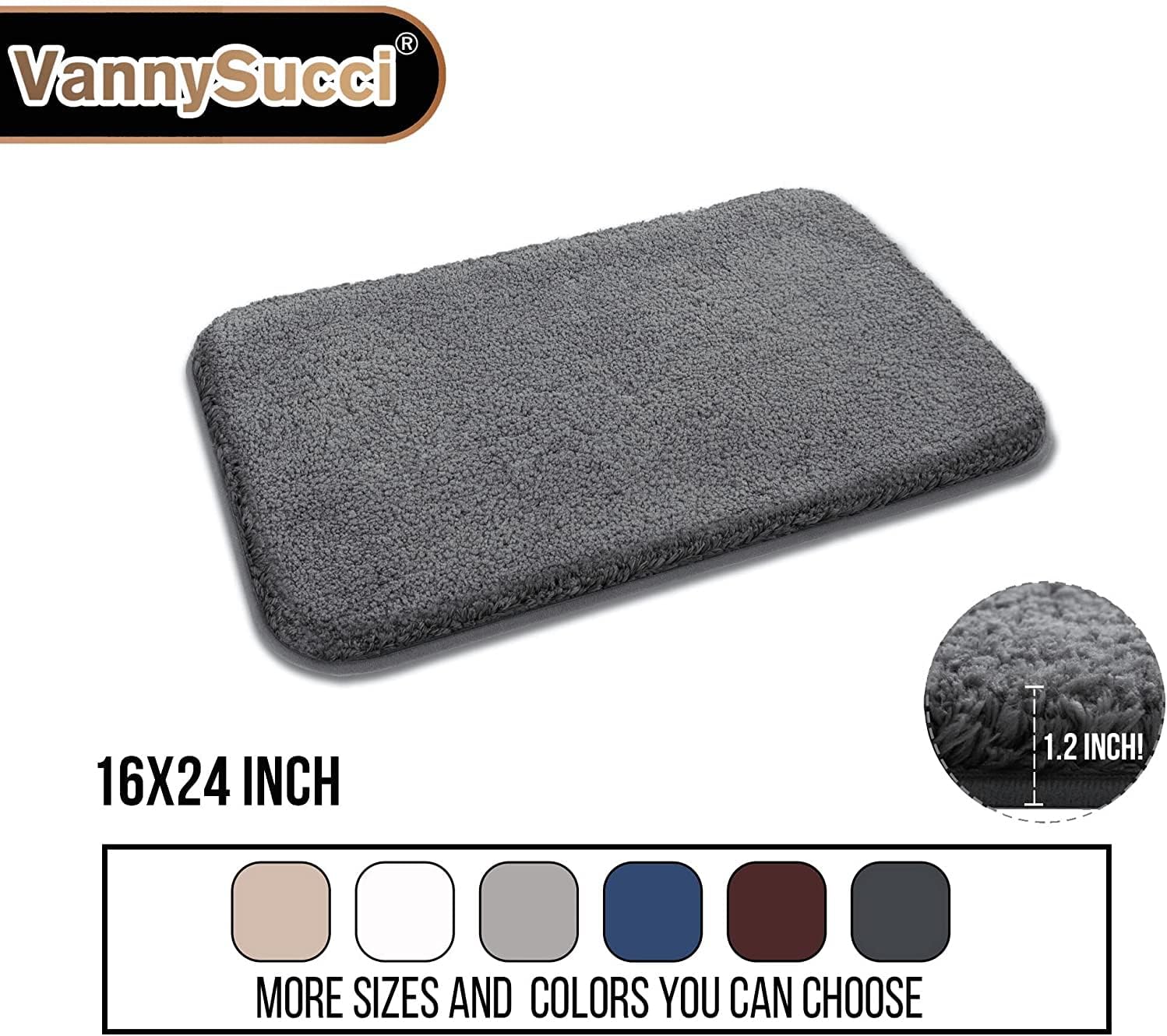 VannySucci 24x16 Non-Slip Bath Mat with Microfiber