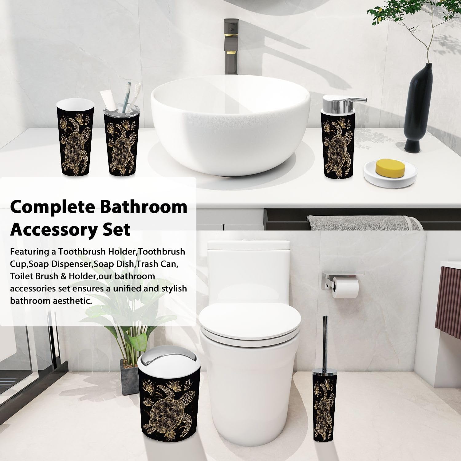 Boho Gold Bathroom Accessory Set 6 Piece 1