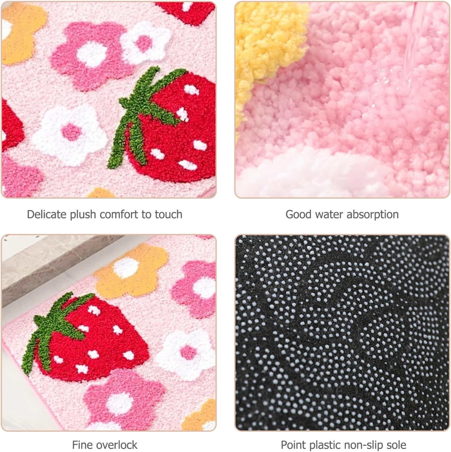 Eioflia 16x24 Non-Slip Strawberry Bath Mat