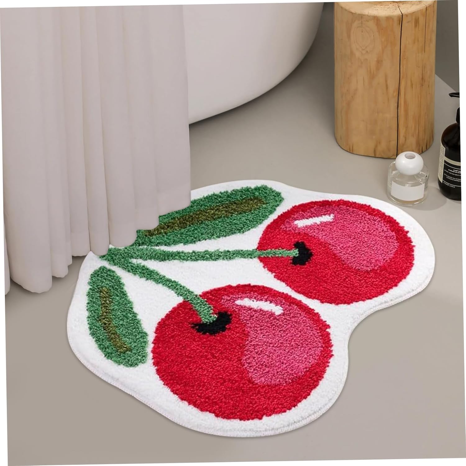 Cherry Bath Mat - Adorable Design Absorbent Safe