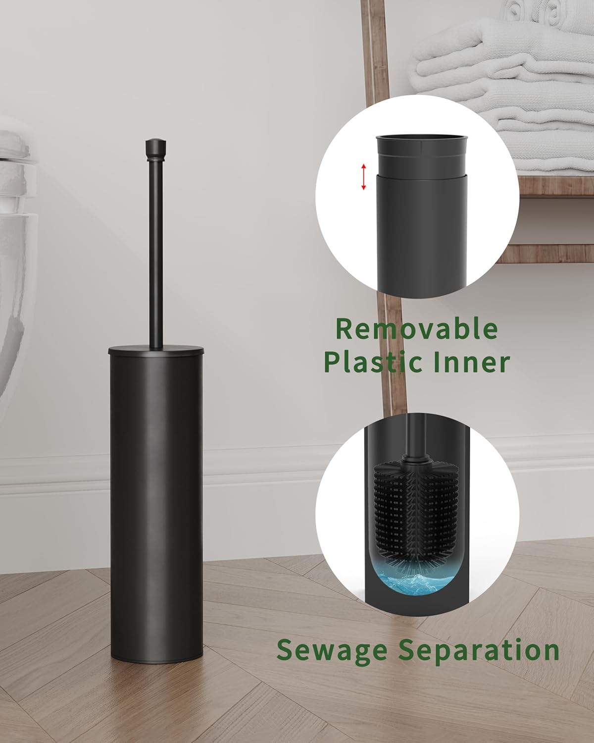 WZKALY Toilet Brush and Holder Set Matte Black