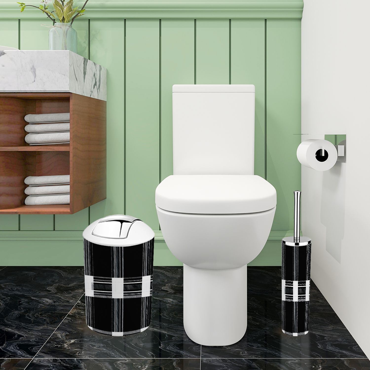 Boho Textured Plaid Bathroom Accessory Set 6 Piece