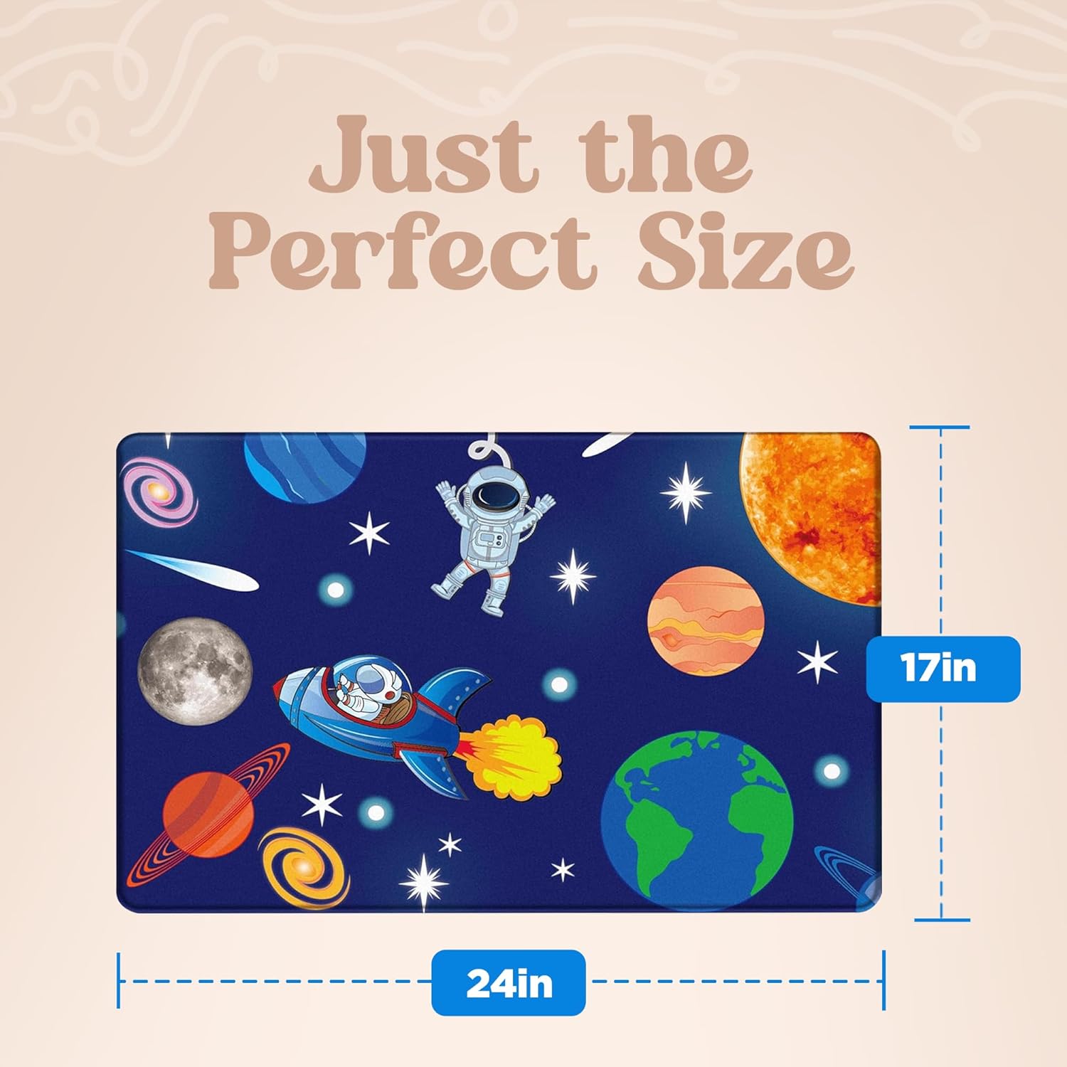Khelo Kids Space Bath Mat - 17x24 Inch Astronaut Solar System Rug