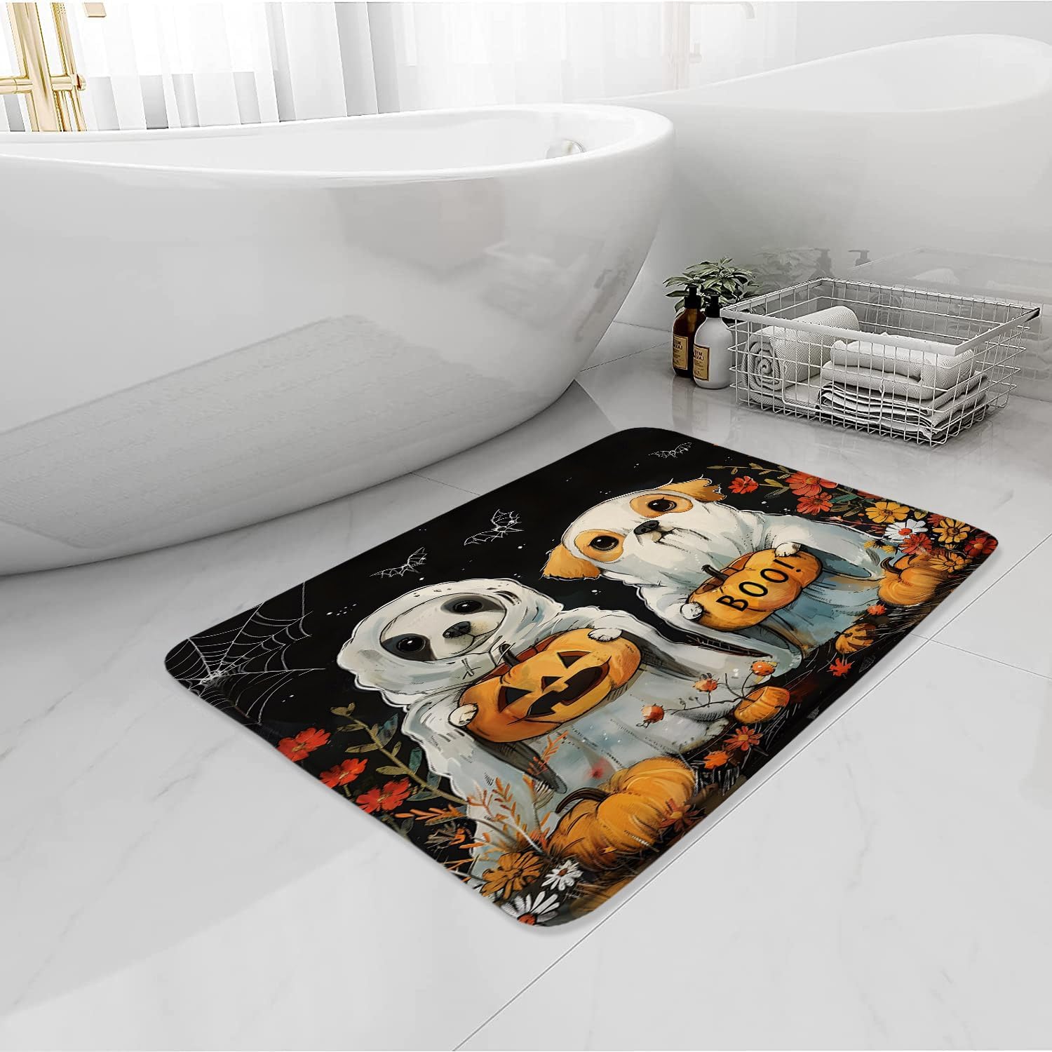 Halloween Bath Mat Scary Pumpkin Ghost Memory Foam 16X24 Inch