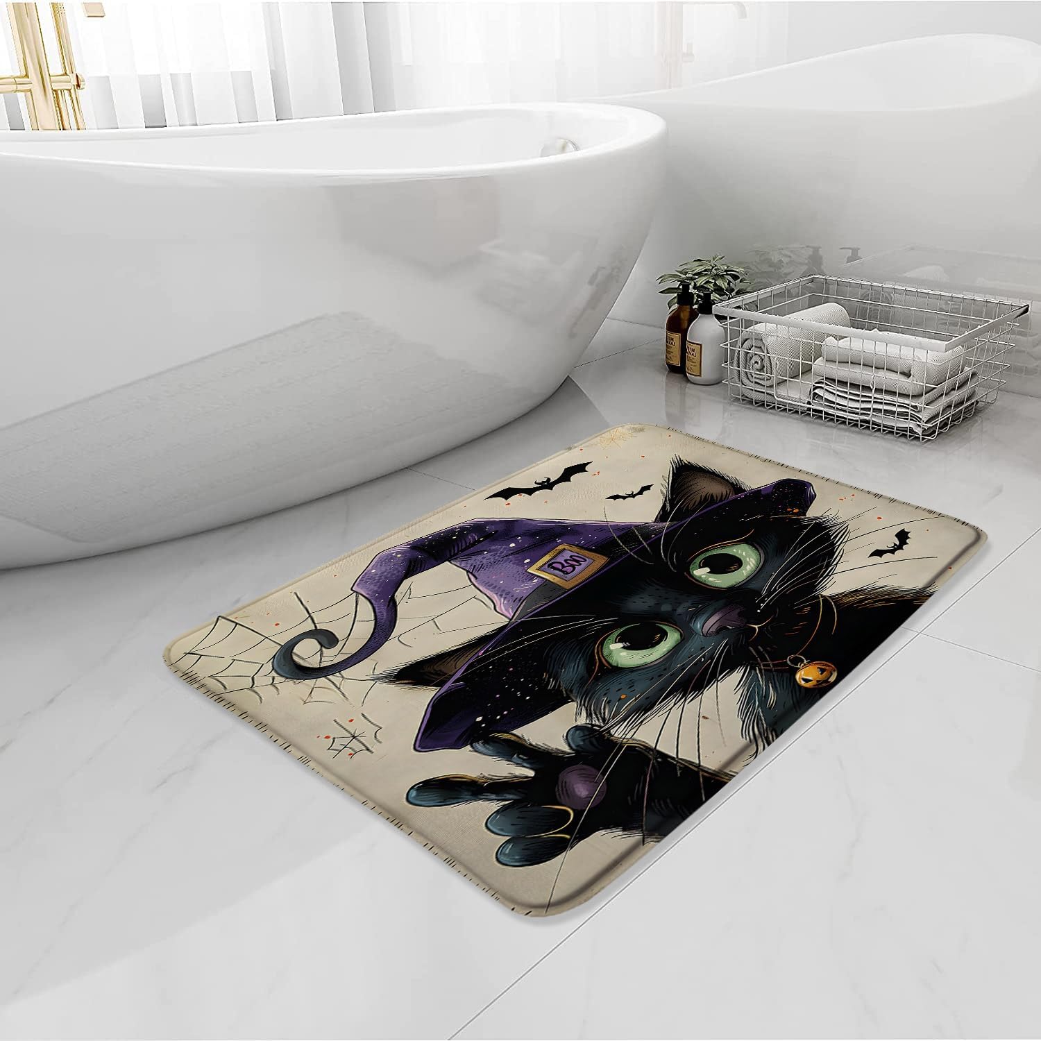 Halloween Cat Bath Mat 16x24 Inch Memory Foam