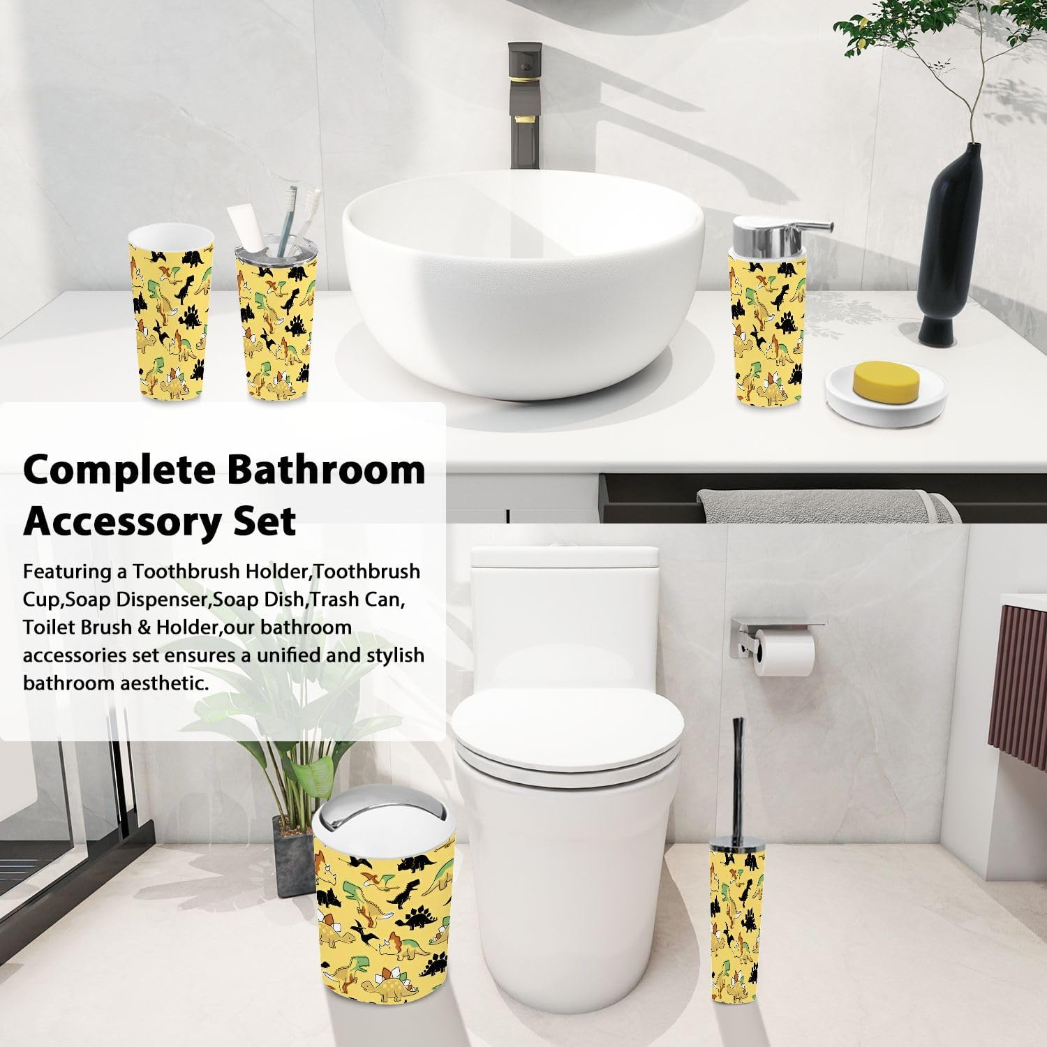 Boho Dinosaur Bathroom Accessory Set 6 Piece