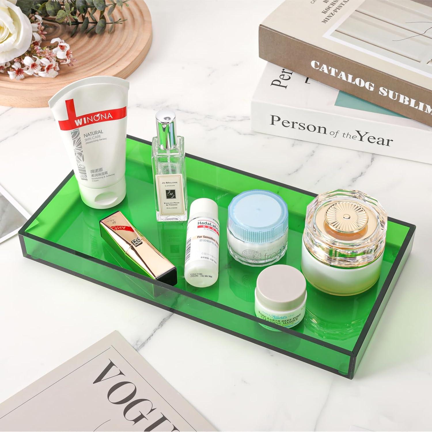 Emerald Green Acrylic Vanity Tray 12x6 for Bathroom and Vanity