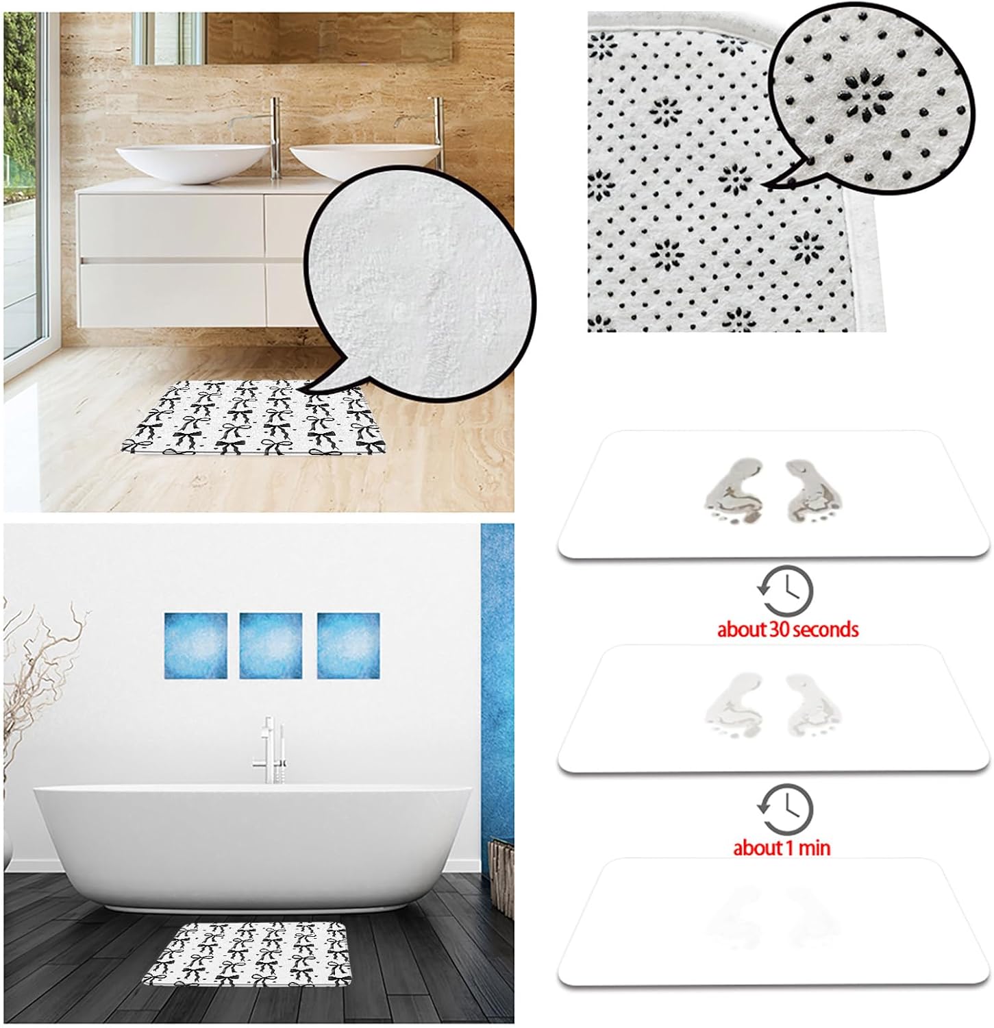 Cute Bow Bath Mat 18x30 Inch Modern Design