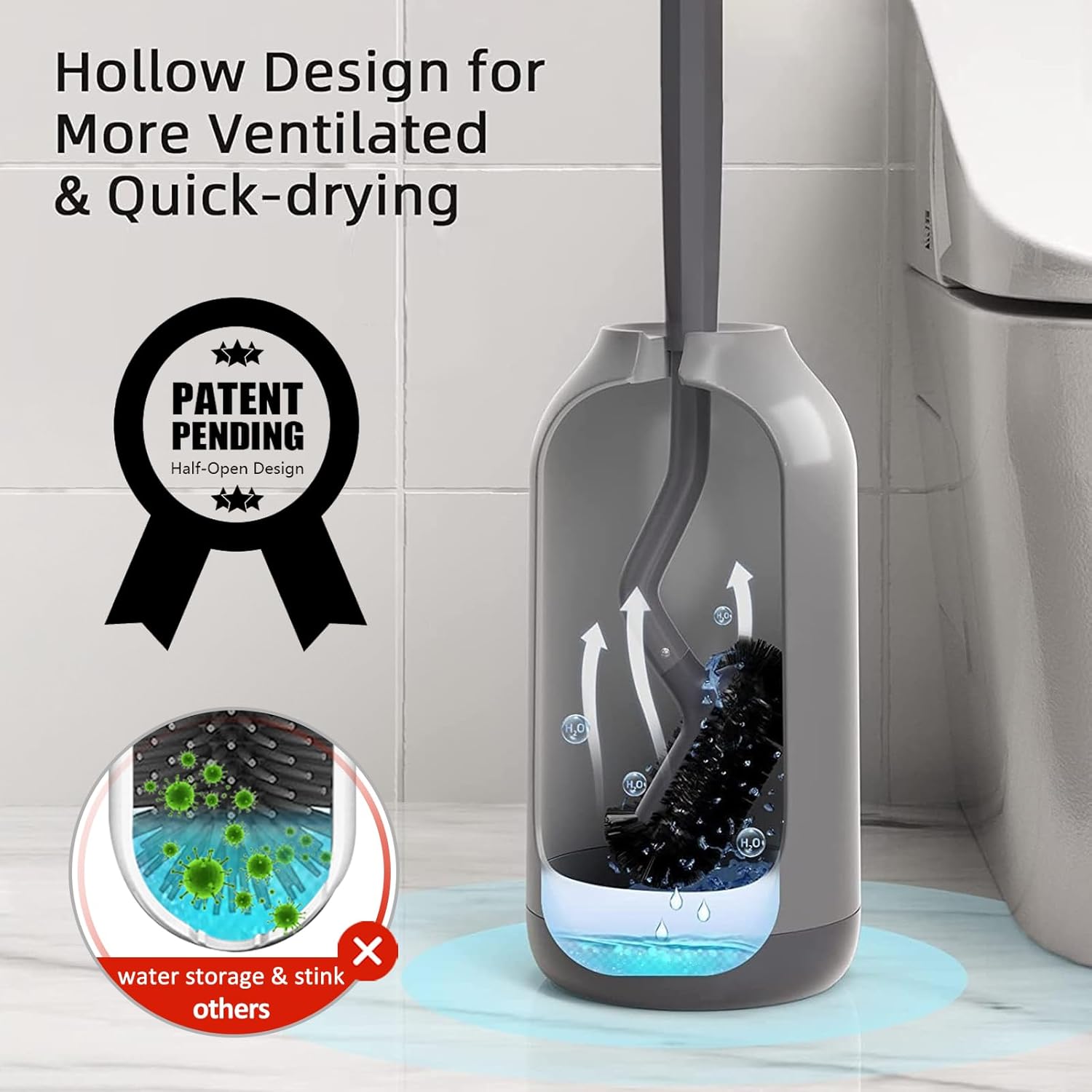HAMITOR Toilet Brush Holder Set with Curved Bristle and Silicone Head
