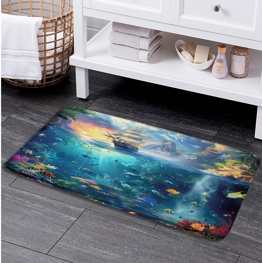 Ocean Bath Mat with Tropical Fish Design 236 x 157 Inch