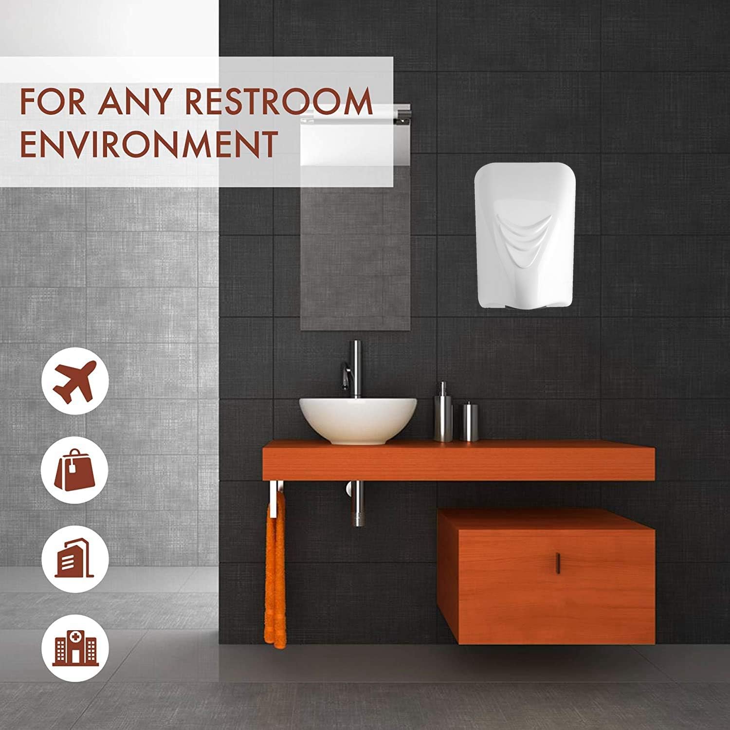 Mini Automatic Hand Dryer with Sensor 600W White ABS