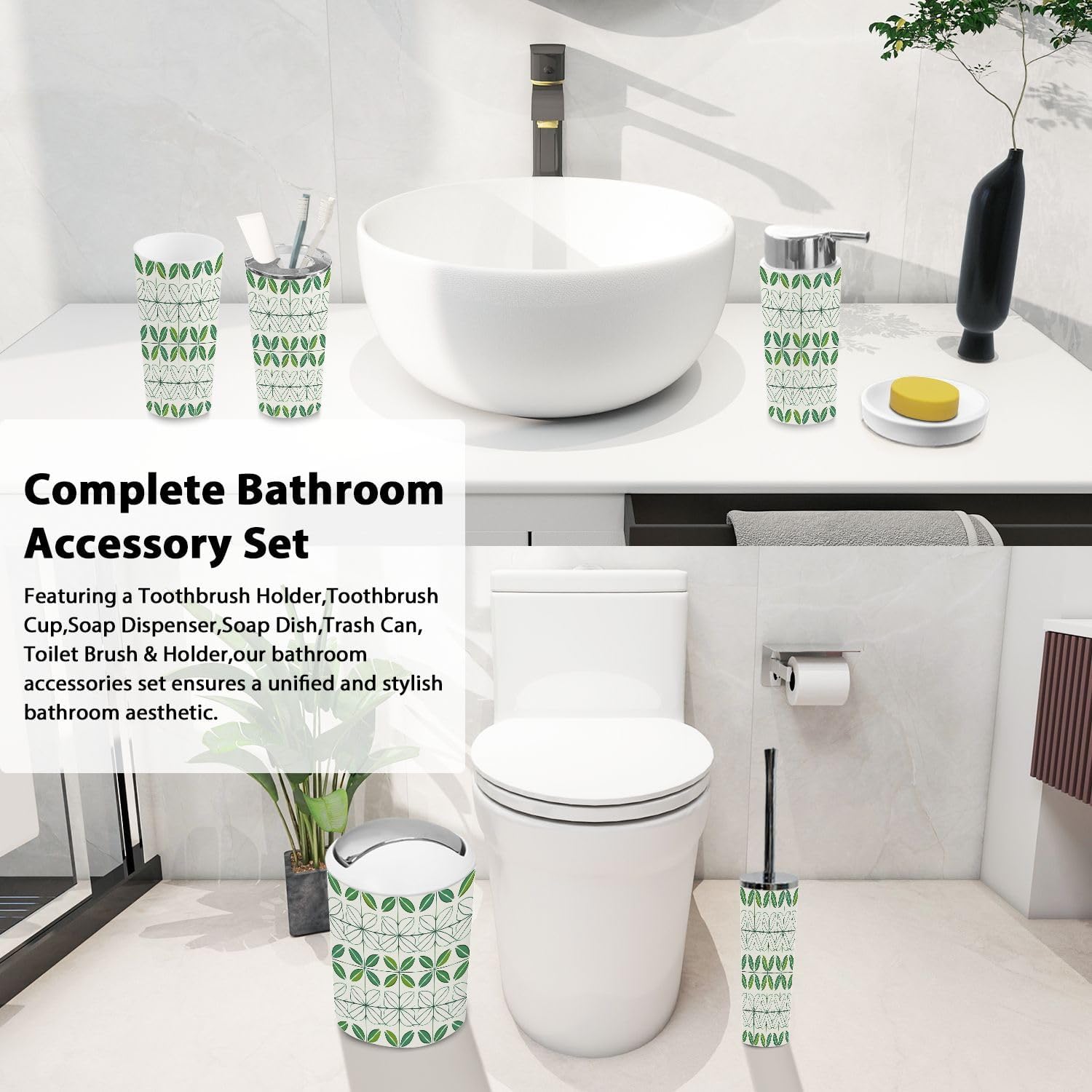 Boho Floral Bathroom Accessory Set of 6 Pieces