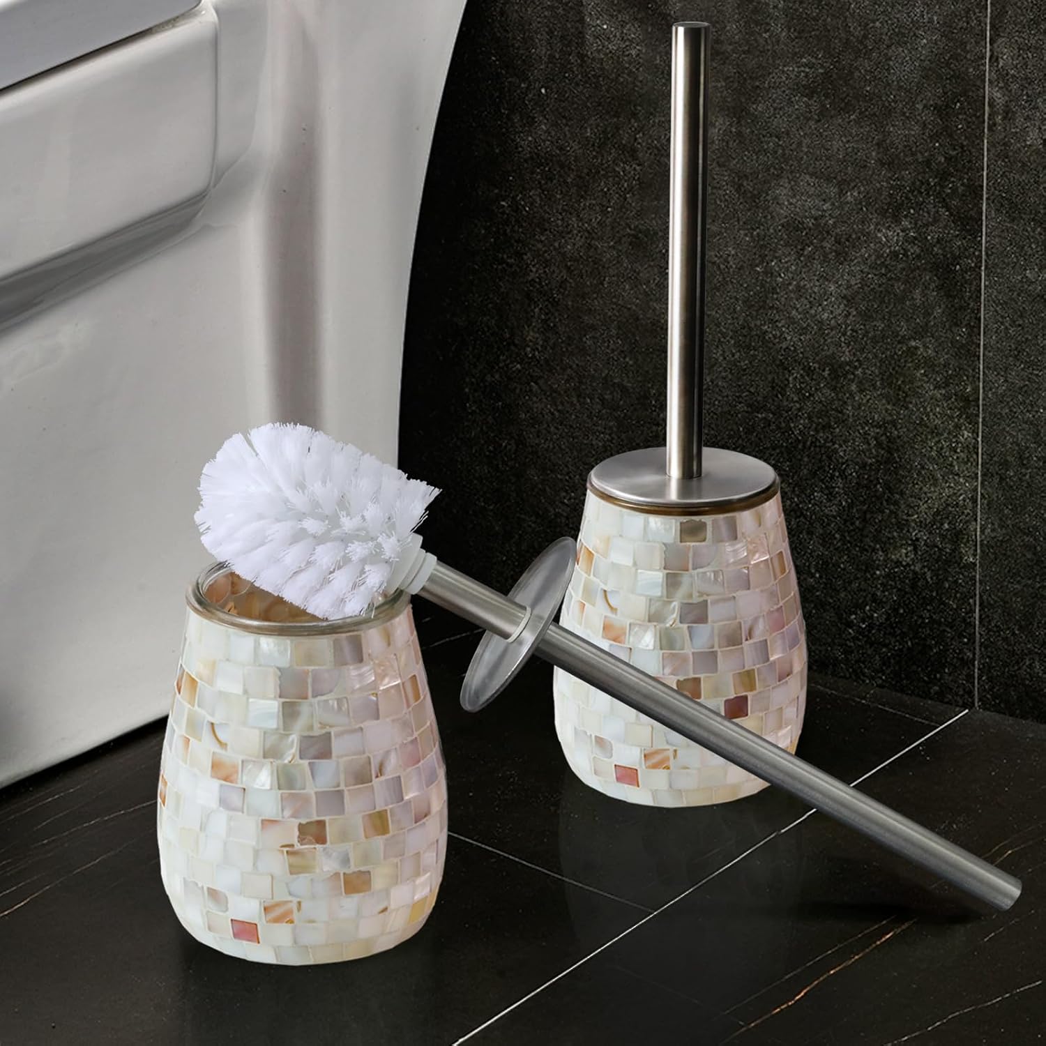 WDHODEC Natural Shell Toilet Brush and Holder Set