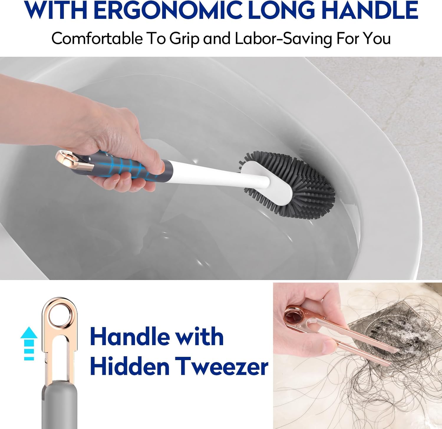 Aokala Toilet Bowl Cleaning Set - Silicone Brush with Holder Light Gray 1