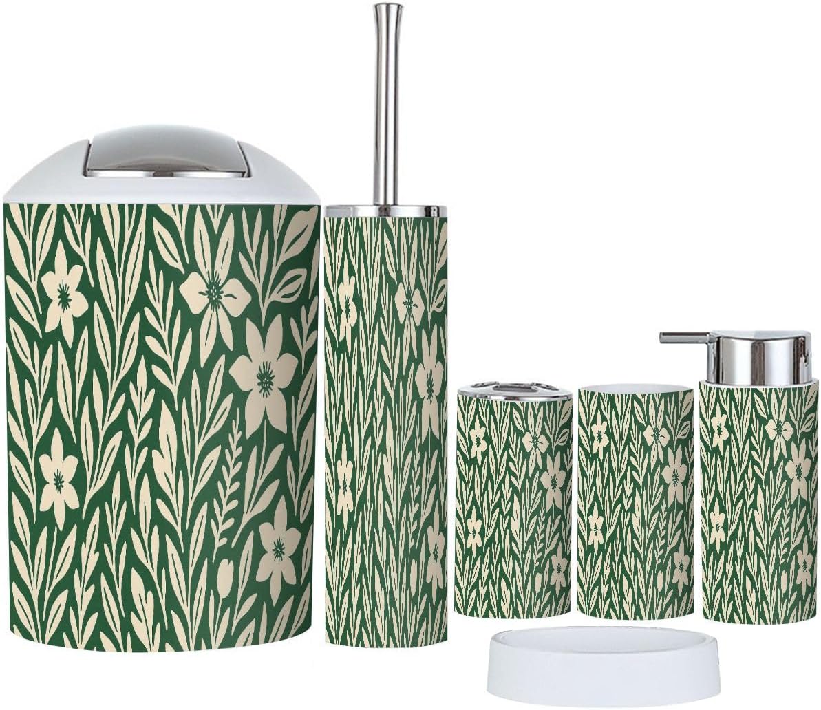 Boho Exotic Flowers Bathroom Accessory Set 6 Piece