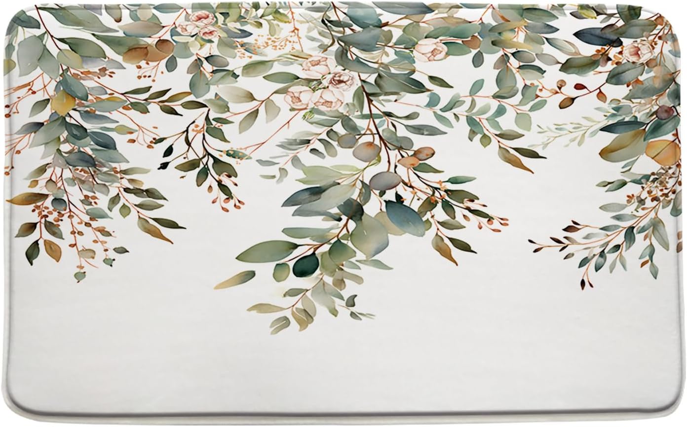 GCTNBJL Sage Green Leaves Bath Mat 16x24 Inch