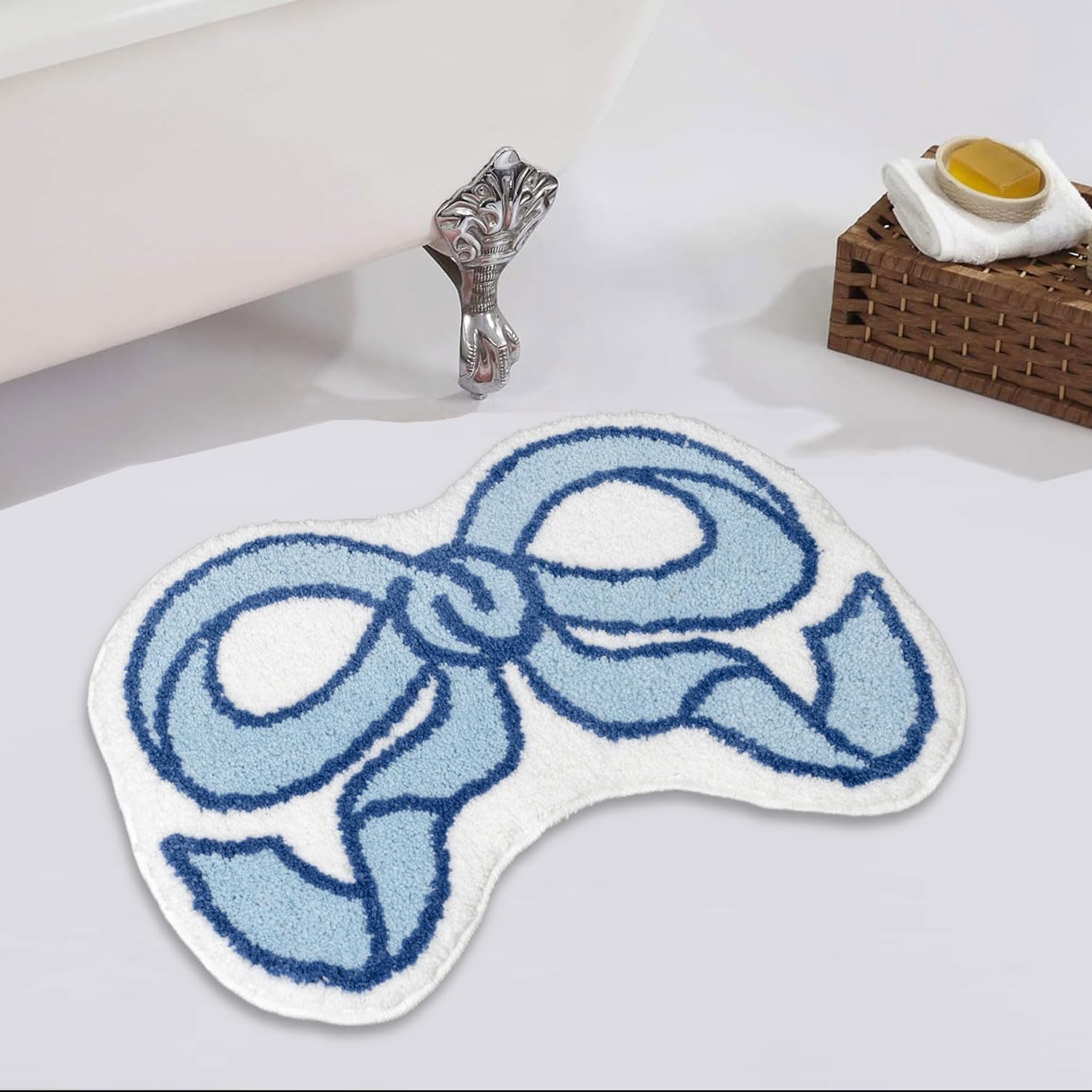 Urtlmaji Coquette Bow Rug 35x24 Blue Bath Mat
