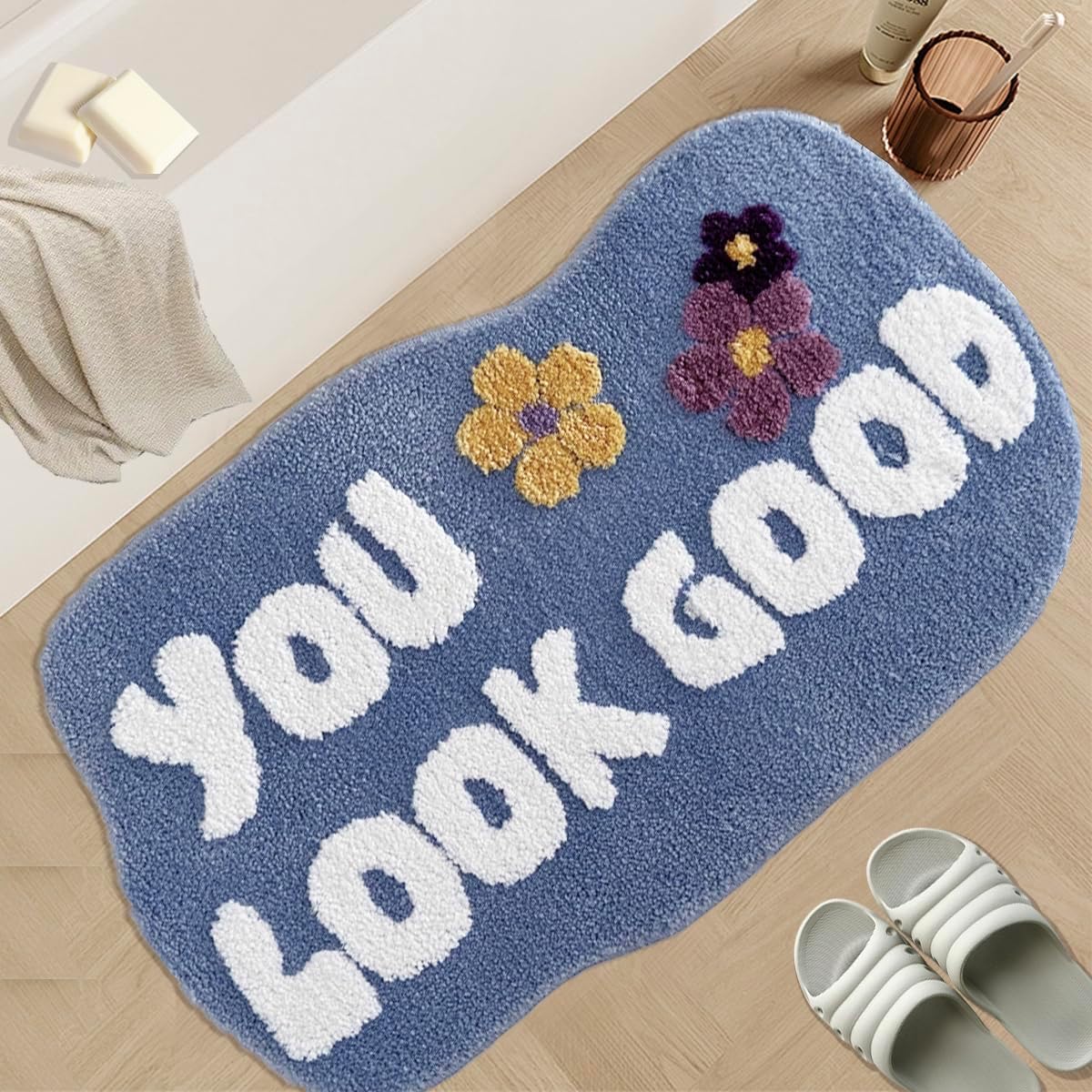 You Look Good Bath Mat Blue - Non-Slip Microfiber Rugs