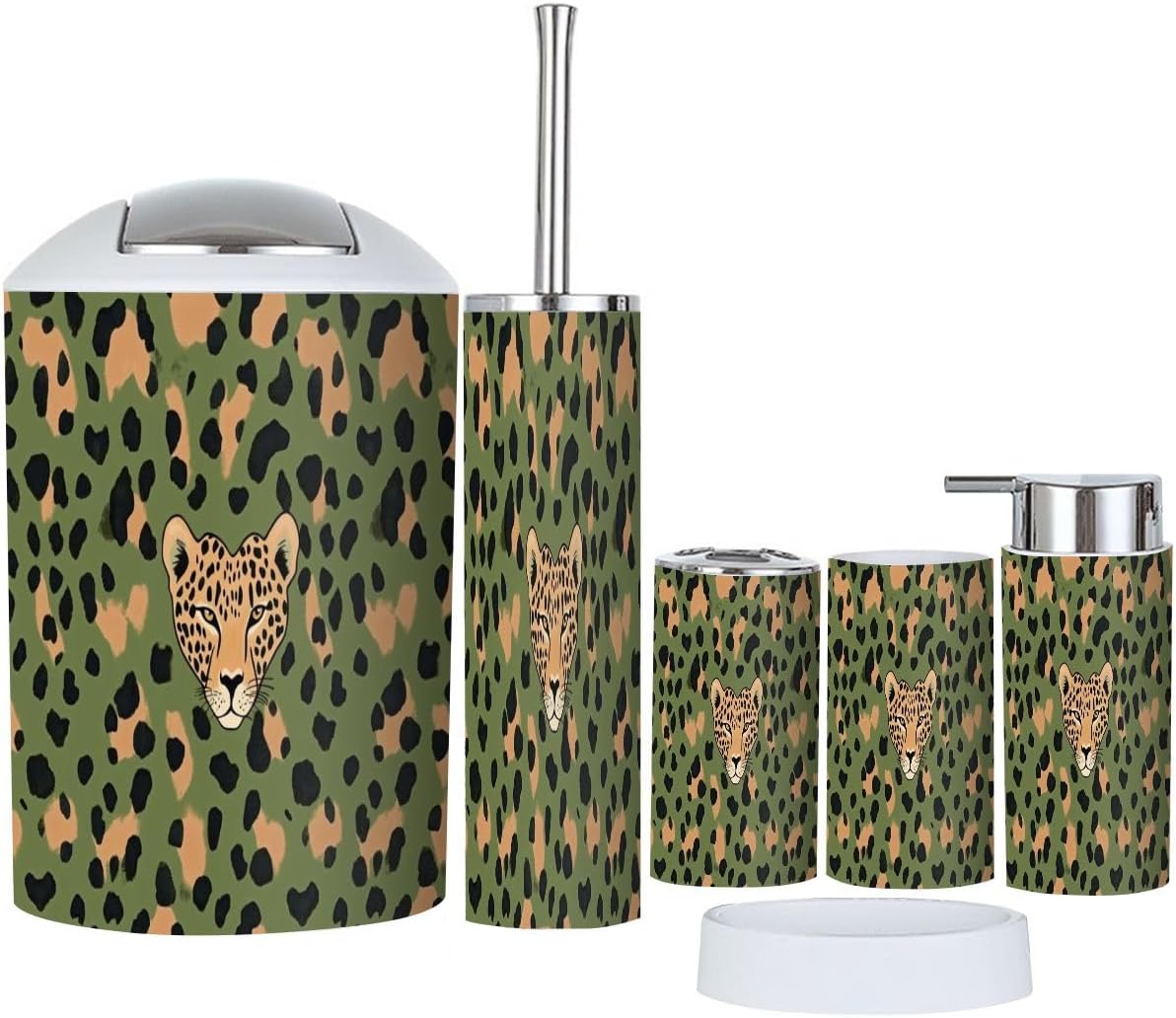 Boho Leopard Print Bathroom Accessory Set 6 Piece
