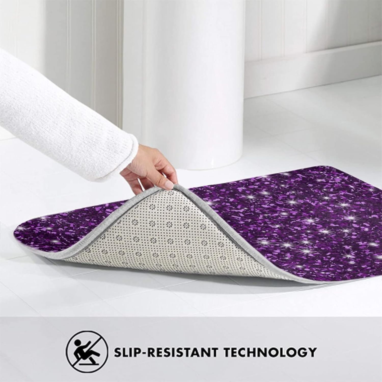MZERSE Quick Dry Bath Mat with Dark Purple Glitter Pattern