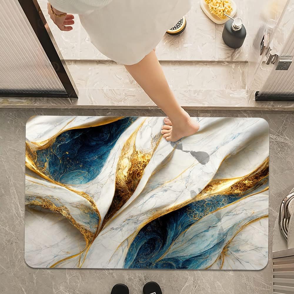DJSOK Bath Mat Rug - Non-Slip Absorbent Marble Design 16x24 Rectangle