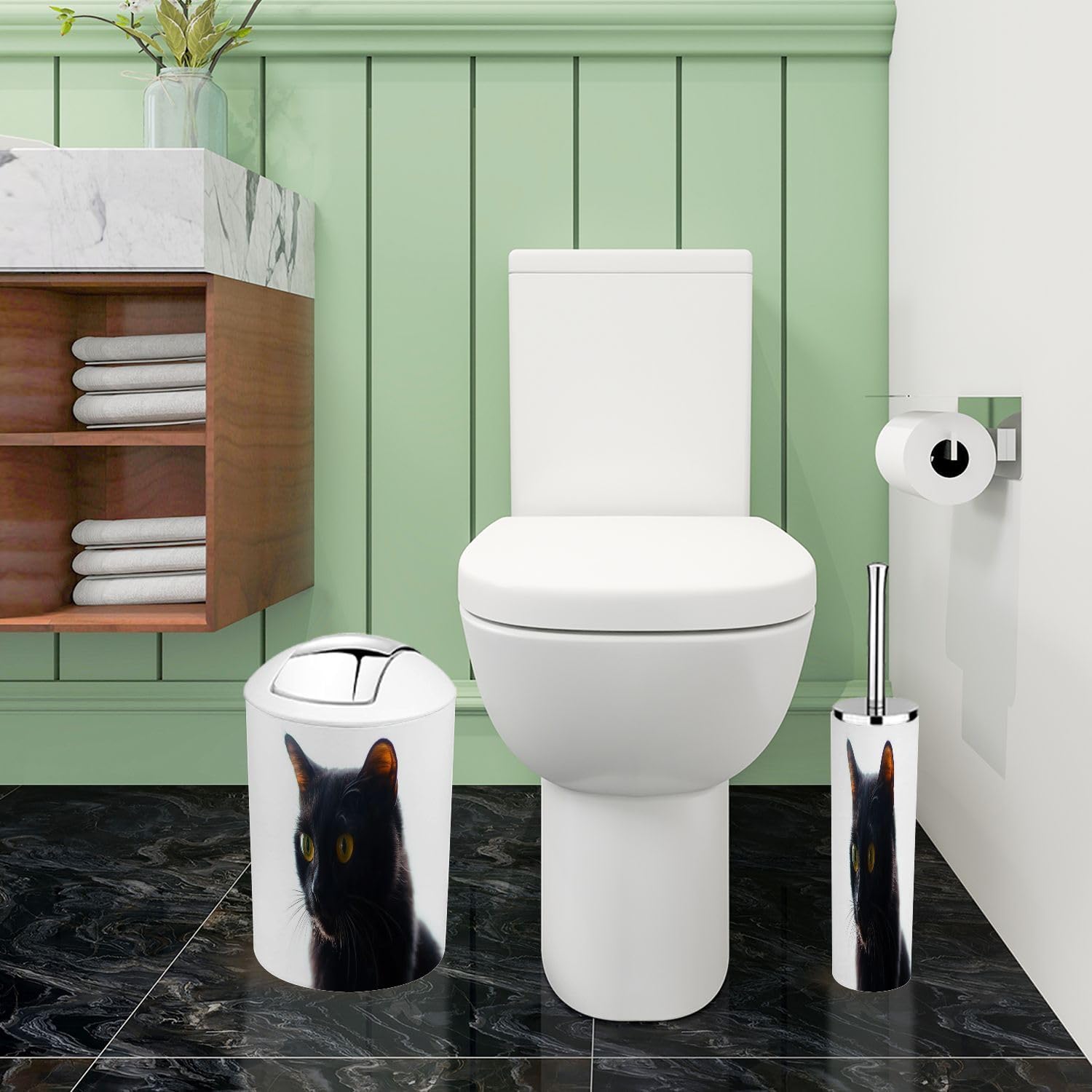 Boho Cat Silhouette Bathroom Accessories Set 6 Piece