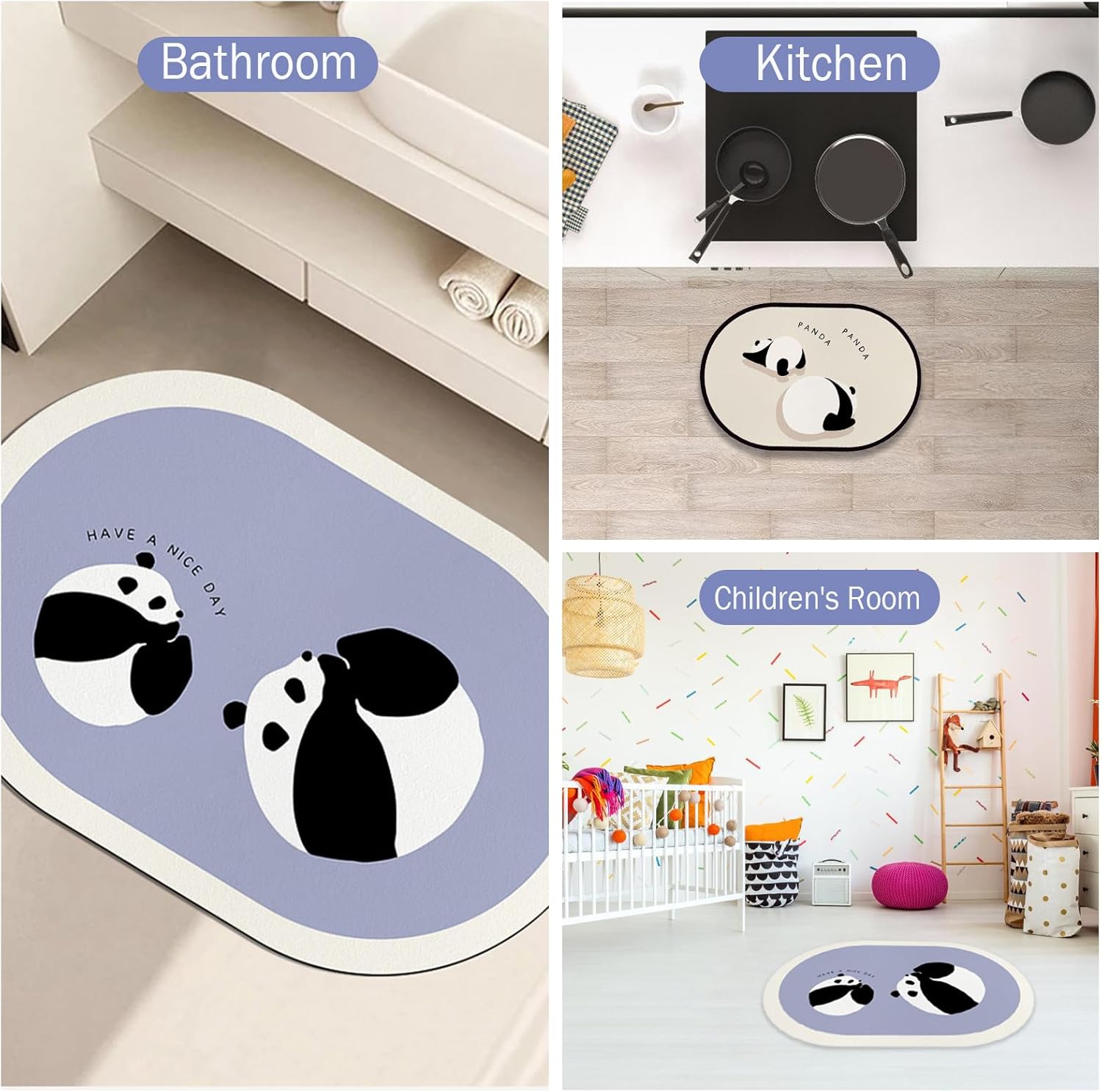 Milnnie Panda Bath Rug 16x24 Non-Slip Absorbent Mat