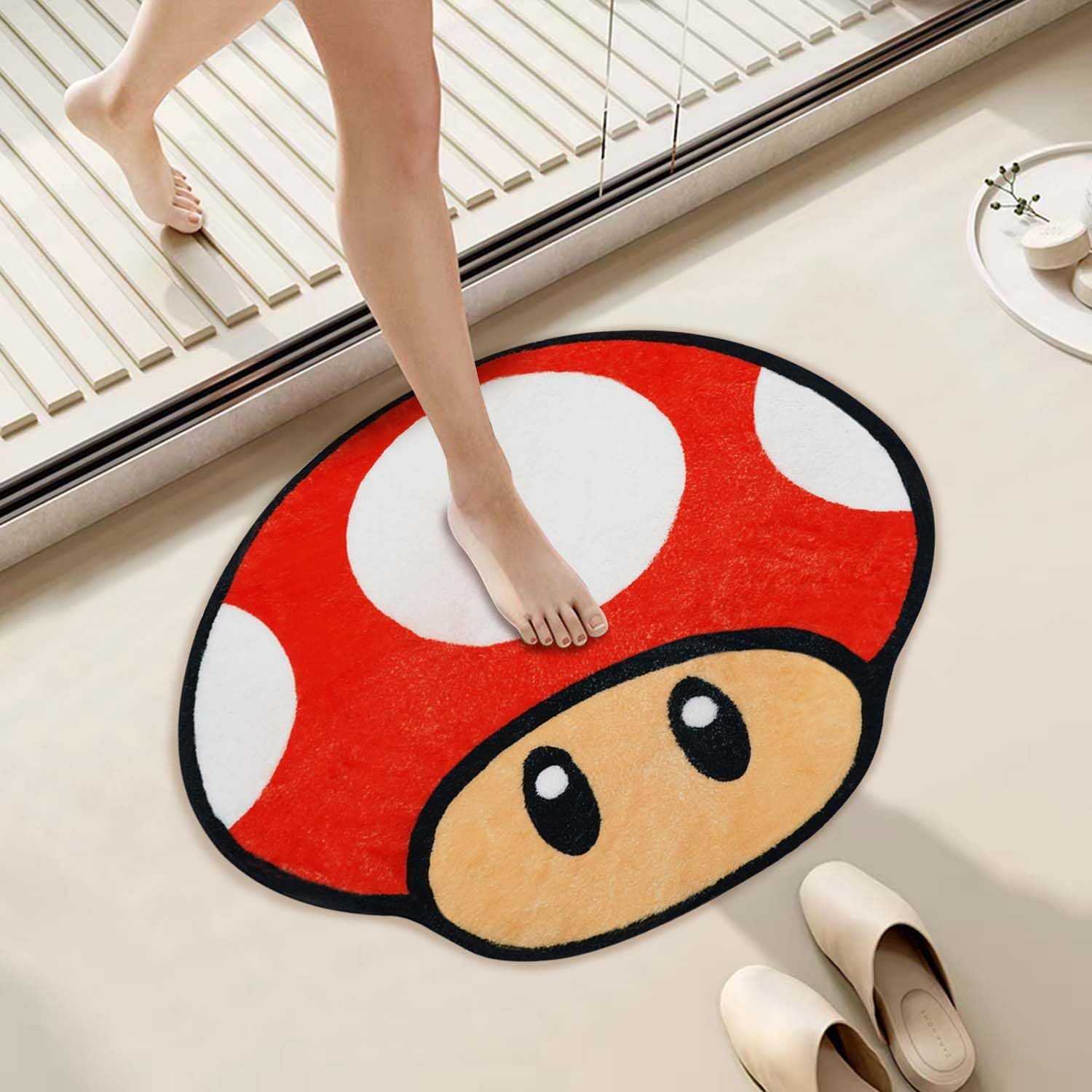 Faptoena Red Mushroom Bath Mat for Kids