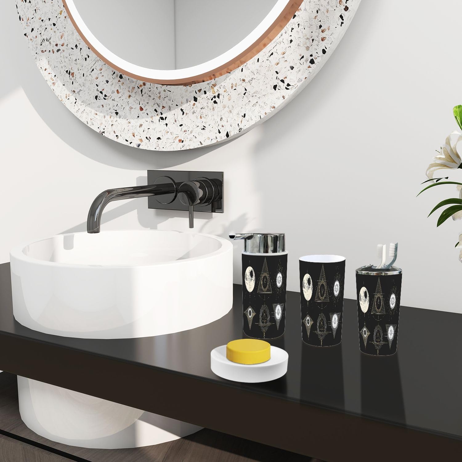 Boho Bathroom Accessory Set 6 Piece Black