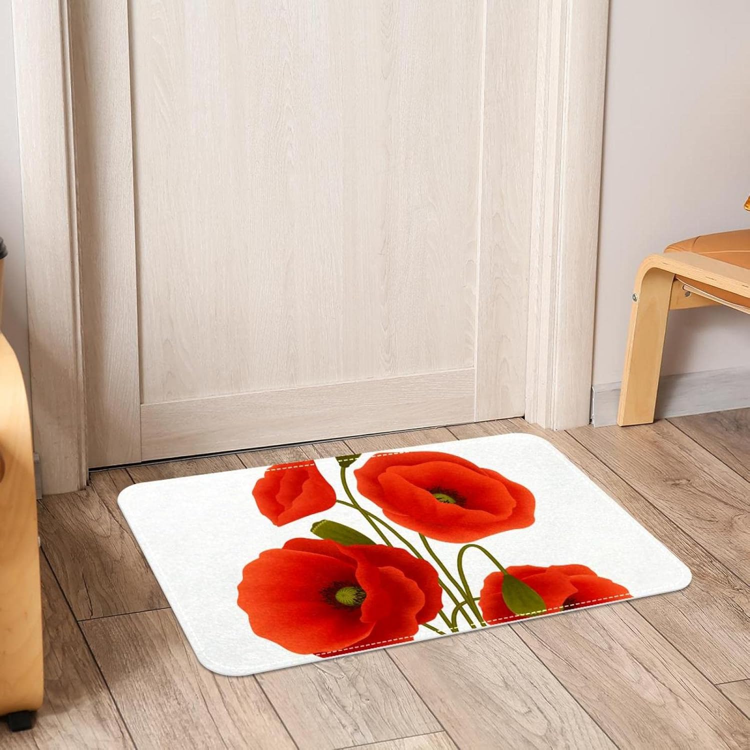 Funny Kids Red Poppy Bath Rug Welcome Mat 16x24 inch