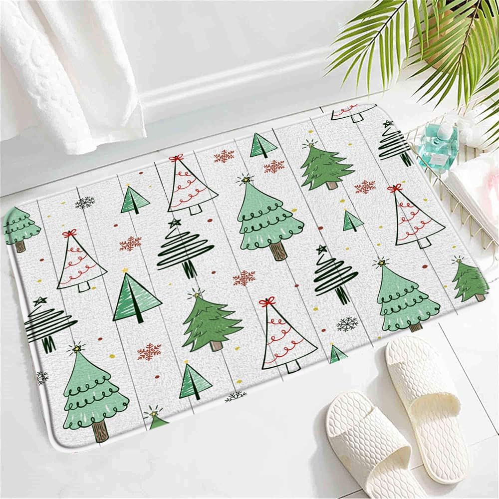 SATRTUD Merry Christmas Bath Mat with Xmas Tree Design