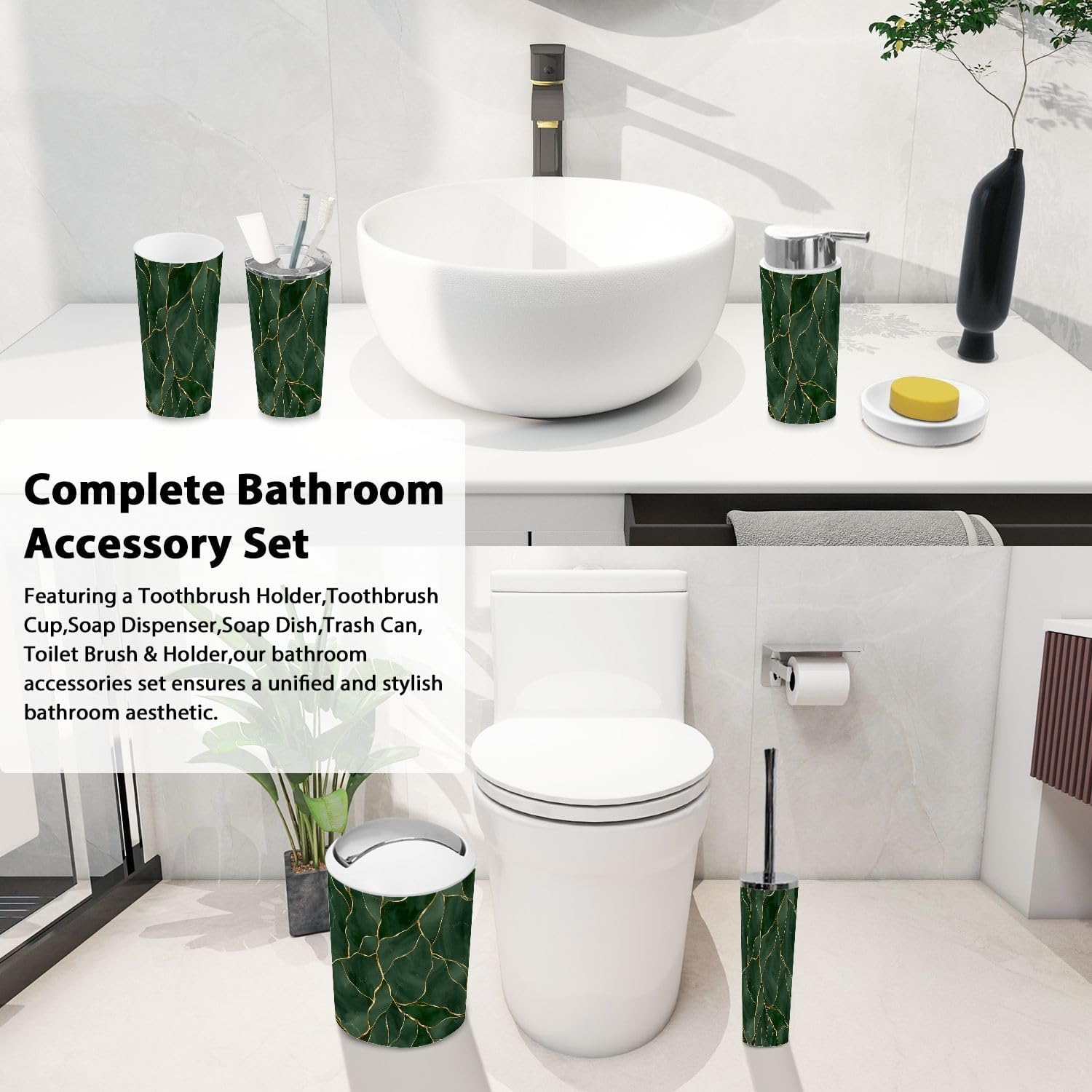TRANQDEHOM Boho Green Bathroom Accessory Set 6 Piece