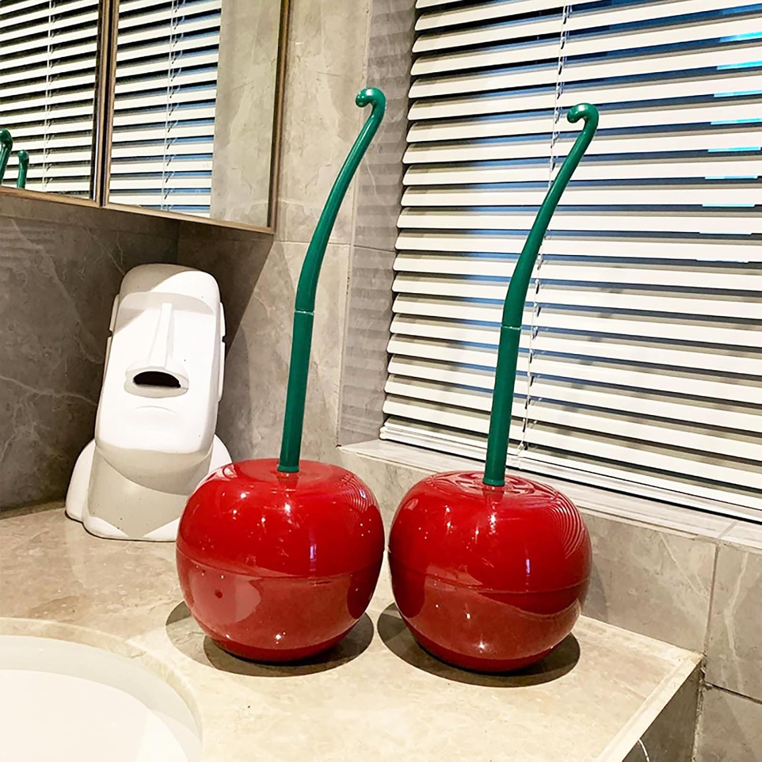 DRAMLOR Cherry Toilet Brush and Holder Set