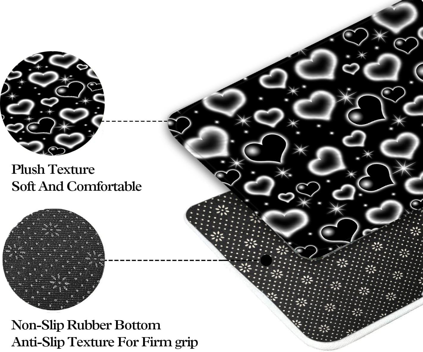 Cute Black and White Heart Bath Rug for Kids Boys