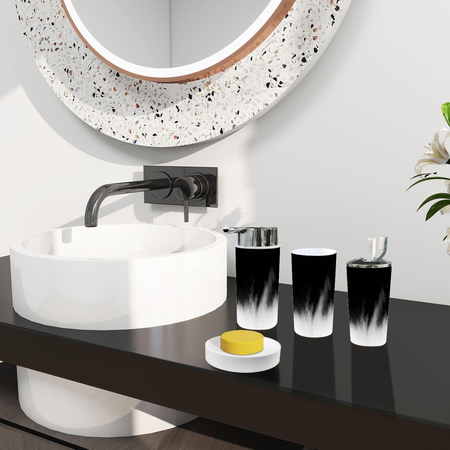 Boho Black Bathroom Accessory Set 6 Piece