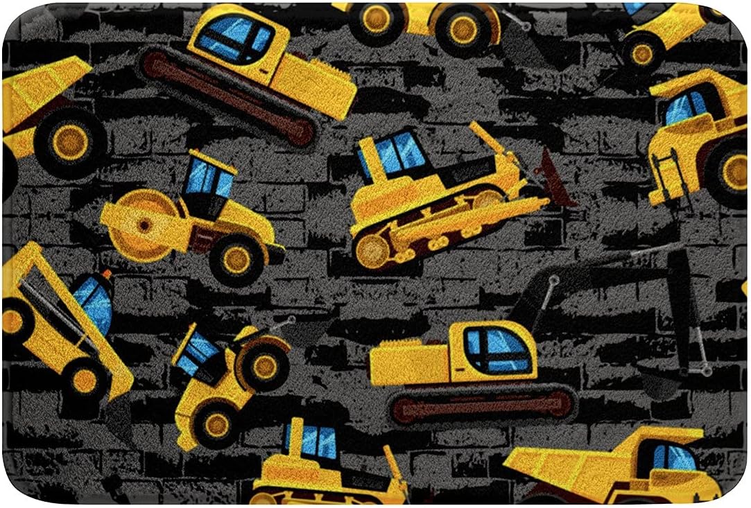 SGYDW Cartoon Excavator Bath Rug Non-Slip 24x16IN for Kids Adults