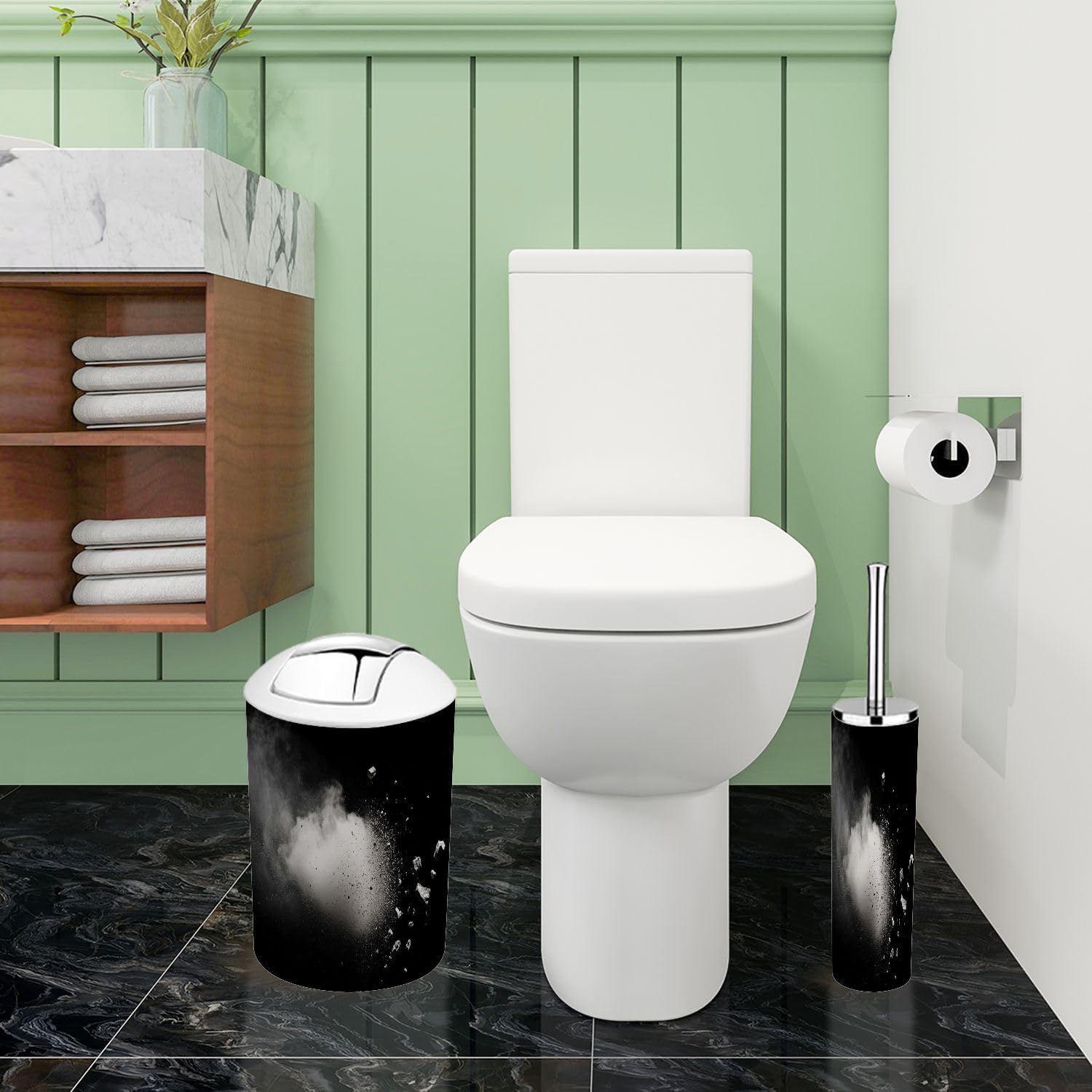 Boho Bathroom Accessories Set 6 Piece Black Stone