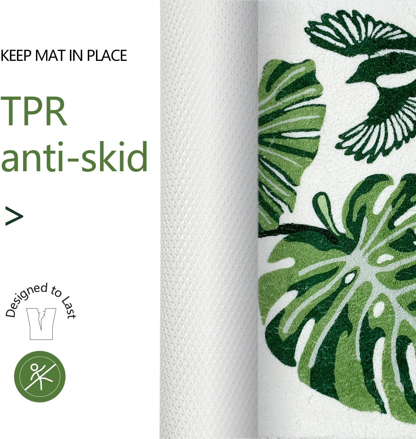Green Leaf Bath Mat with Anti-Slip Design
