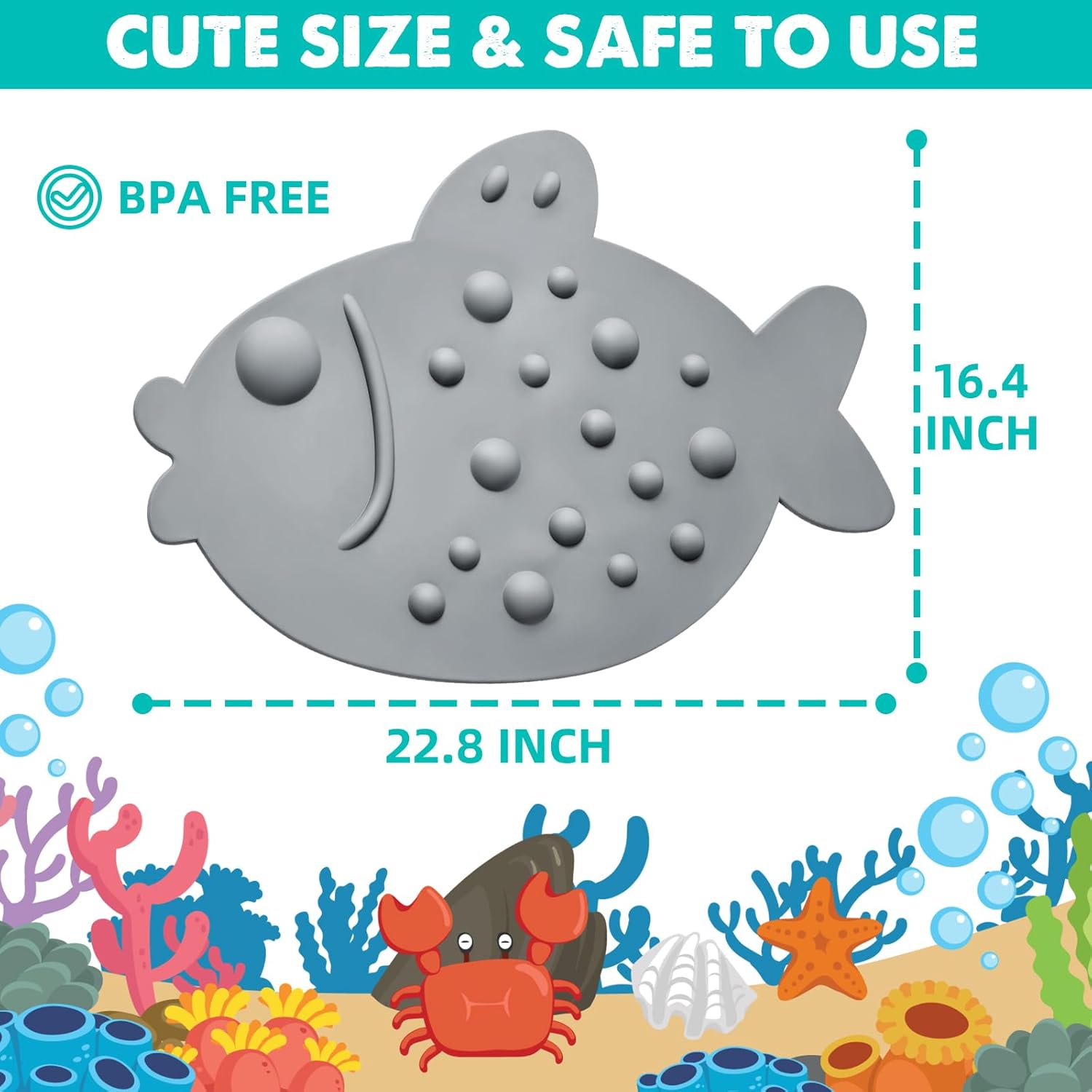 Non-Slip Baby Fish Mat with Strong Suction Cups for Kids