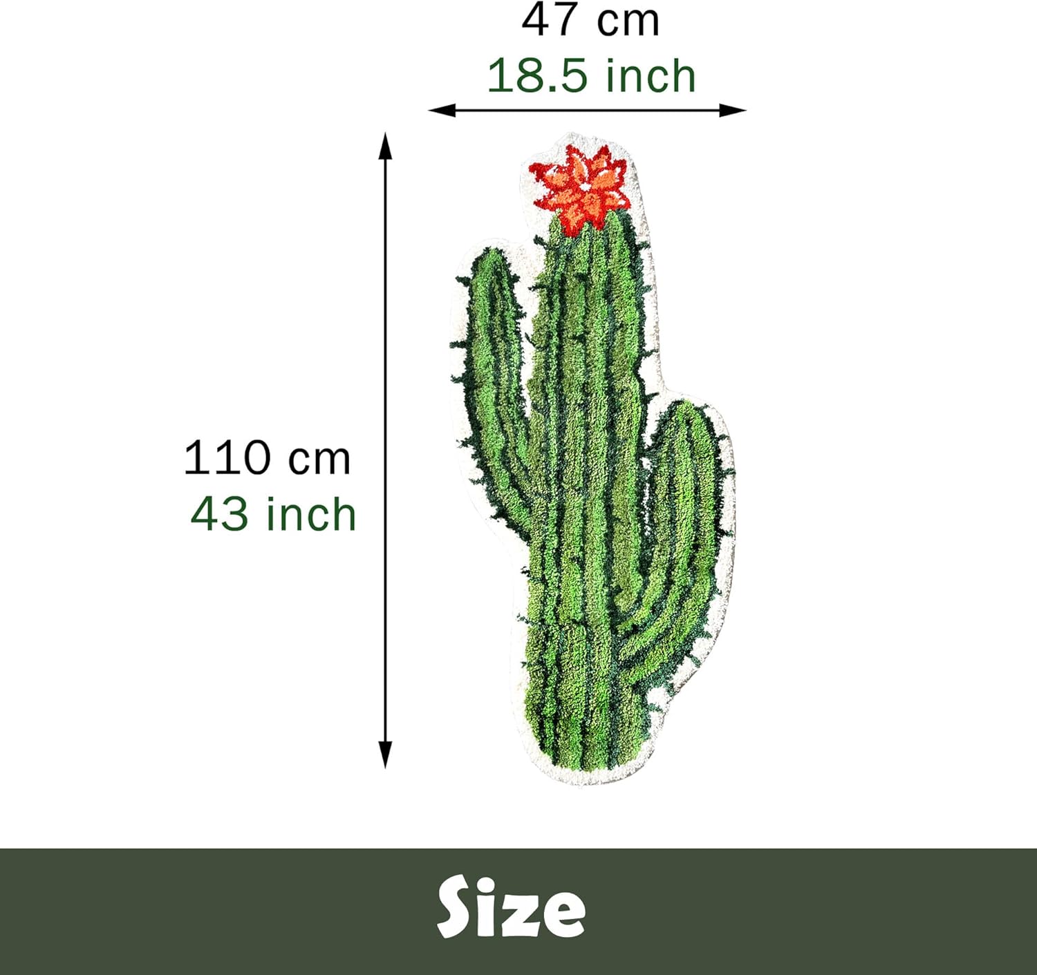 ZSHIFANG Cactus Rug 43x19 Green Microfiber Bath Mat for Bedroom and Bathroom