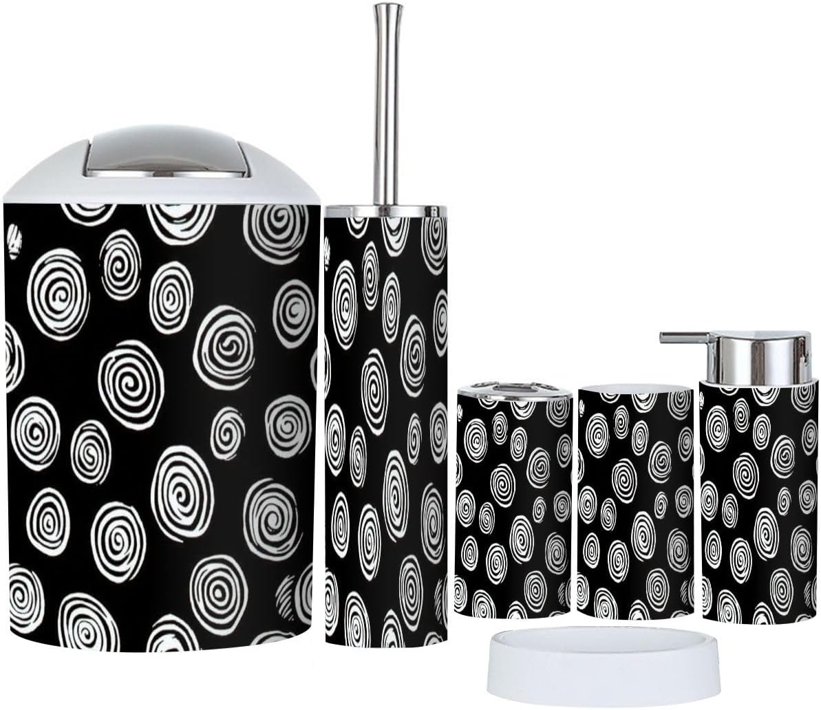 Boho White Black Bathroom Accessory Set 6 Piece