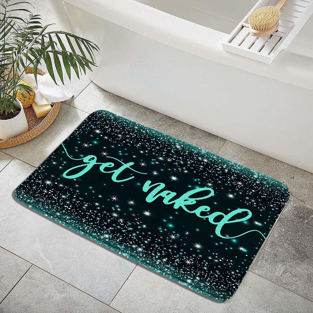 Teal Bath Mat with Funny Art Words